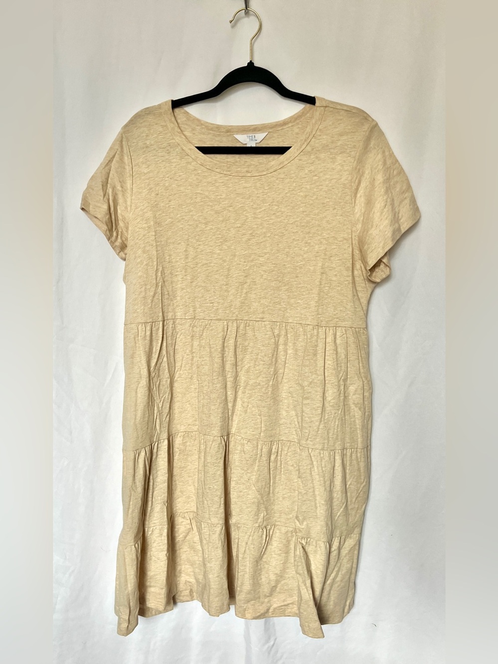 Time and Tru Cream Short-Sleeve Tiered Cotton Dress
